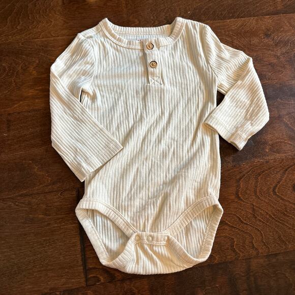 Cat and Jack Boys 6-9 Months Henley Bodysuit Cream Modal Ribbed Long Sleeve - Picture 1 of 5
